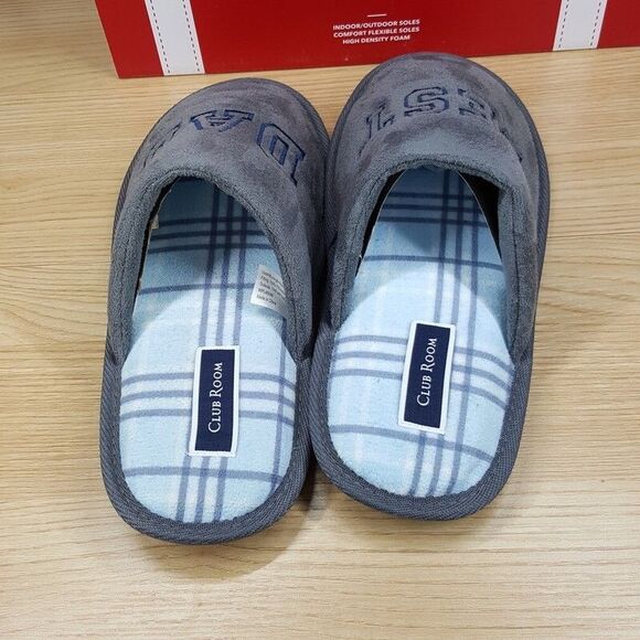 CLUB ROOM Mens Slippers Size 6 - 7 Gray Slip On Plush Lined Comfort DAD - Picture 3 of 6